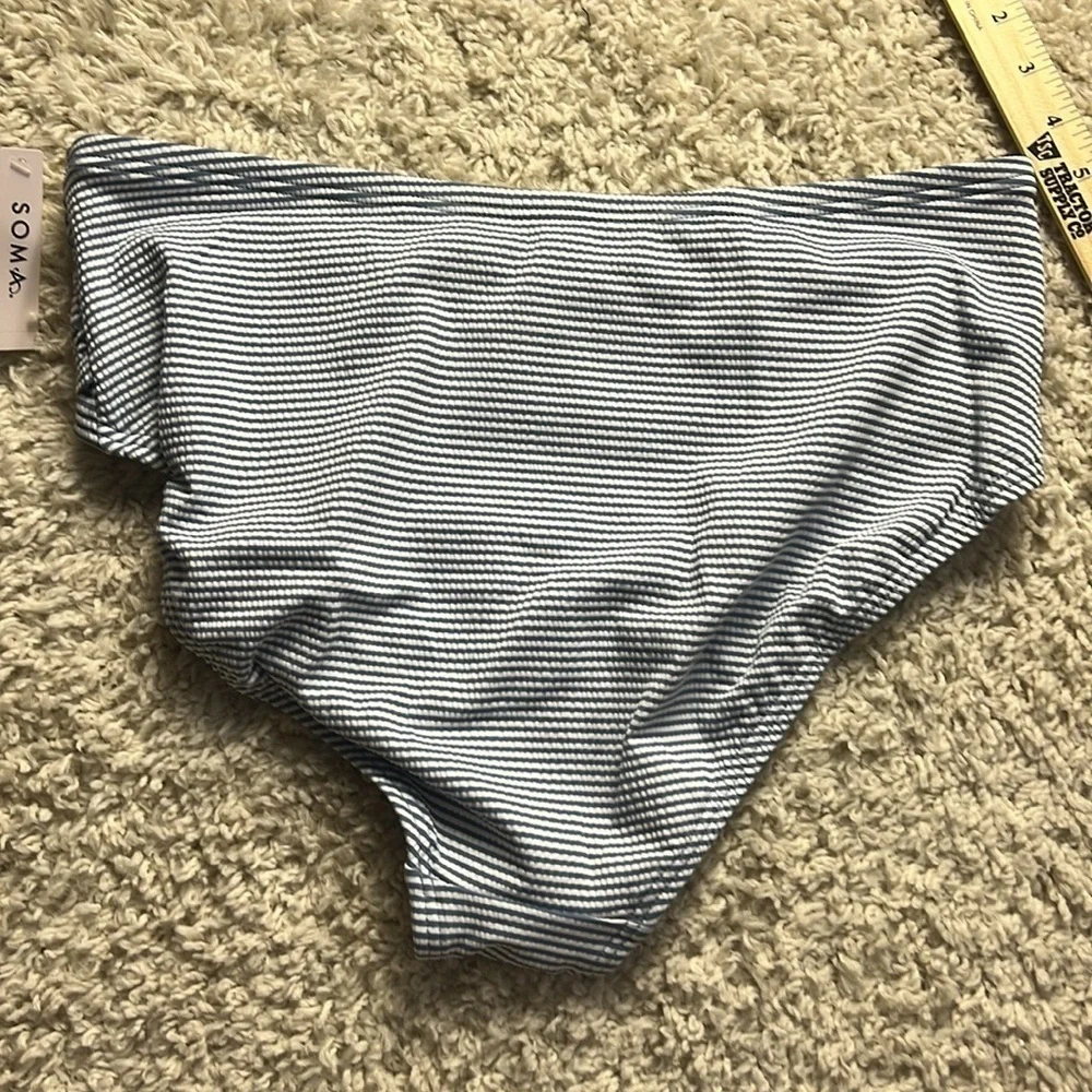 SOMA BLUE/WHITE SEERSUCKER HIGH WAIST SWIM BOTTOMS NWT SIZE LARGE